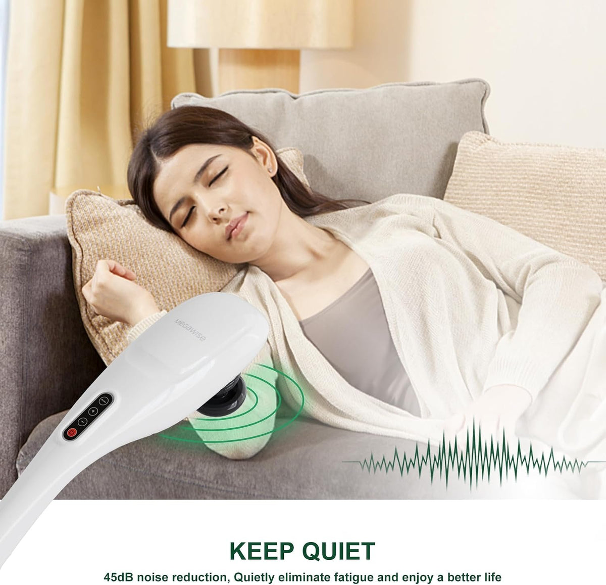 MEGAWISE Cordless Handheld Back Massager, 5 Speeds, 3200mAh, Off-White