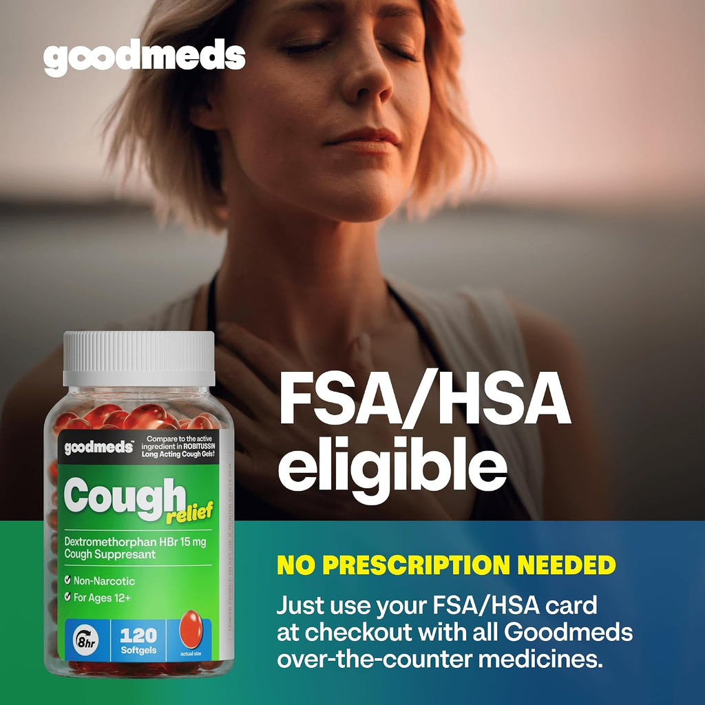 Cough Relief for Adults Softgels Dextromethorphan HBr (DXM) 15mg 8Hour, Non-Drowsy, Long-Lasting Bronchial Suppressant for Dry Cough and Chest Congestion (120 Count)