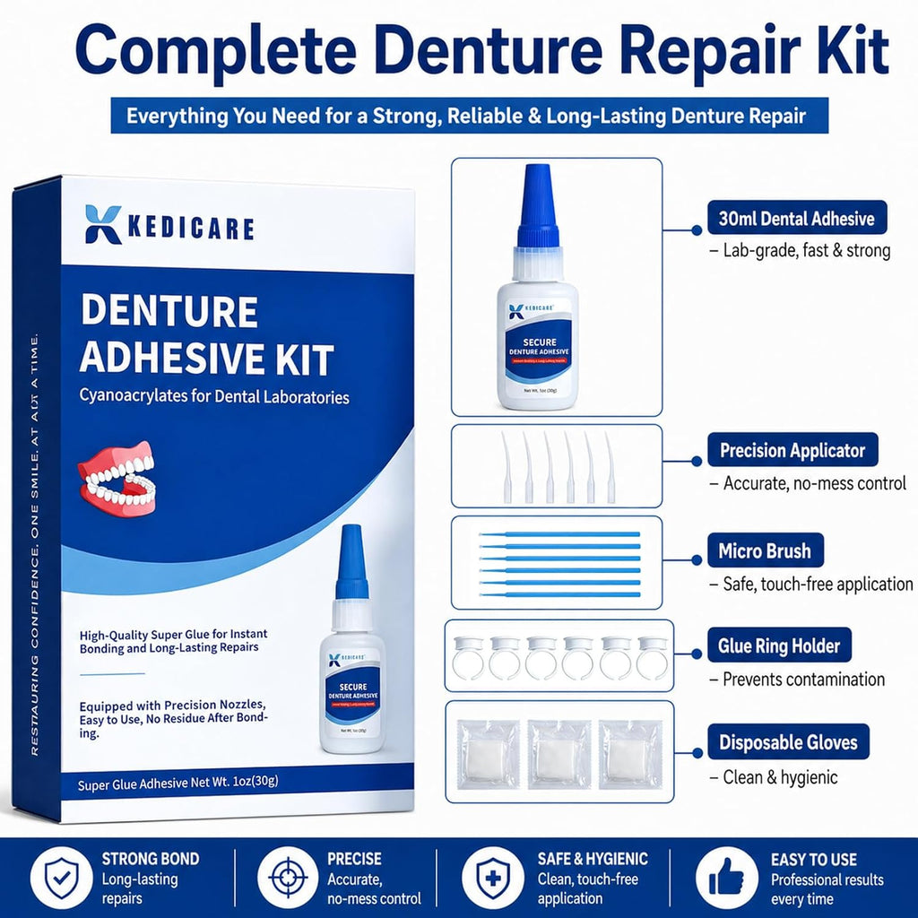 Dental Lab Instant Bonding Denture Adhesive Kit - Denture Repair Glue 1oz for Dentures & Lab Tools, Cracks, Gaps & Loose Teeth | Fast-Setting, Long-Lasting Hold | Safe, No Irritating Odor