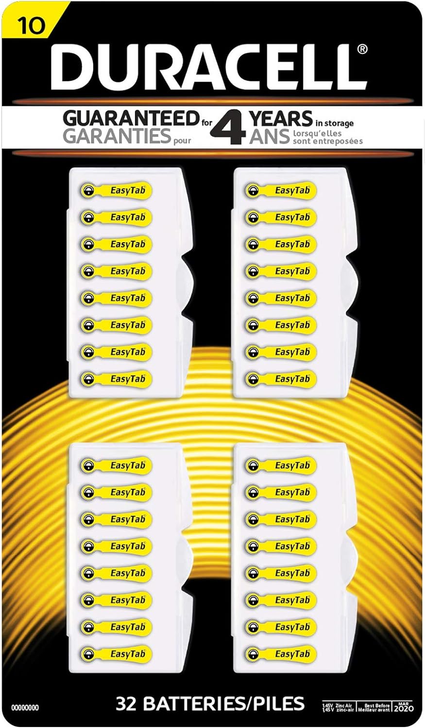 32pk Duracell Size 10 Mercury Free Zinc Air Hearing Aid Battery DA10B32ZM