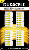 32pk Duracell Size 10 Mercury Free Zinc Air Hearing Aid Battery DA10B32ZM