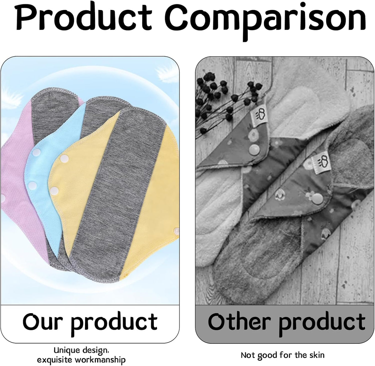 6 Pack Washable Sanitary Pads Reusable Cotton Cloth Pads for All Women