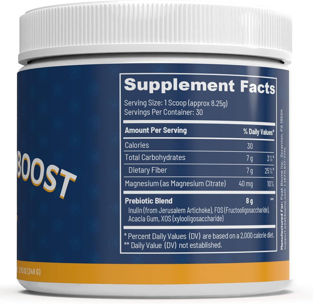 Peak BioBoost - Prebiotic Fiber Supplement for Gut Health - Easy to Dissolve Unflavored Fiber Powder - Non-GMO - No Gluten, Soy or Dairy - 6-Month Supply - 180 Servings, 6 Packs