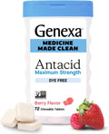 Genexa Antacid Made Clean, 72 Chewable Tablets, Berry Flavor | Calcium Carbonate Maximum Strength, Dye Free, 0% Artificial Additives, Heartburn, Acid Indigestion & Upset Stomach Relief