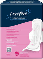Carefree Ultra Thin Pads for Women, Overnight with Wings | Feminine Care & Postpartum Protection | 40ct (Pack of 1)