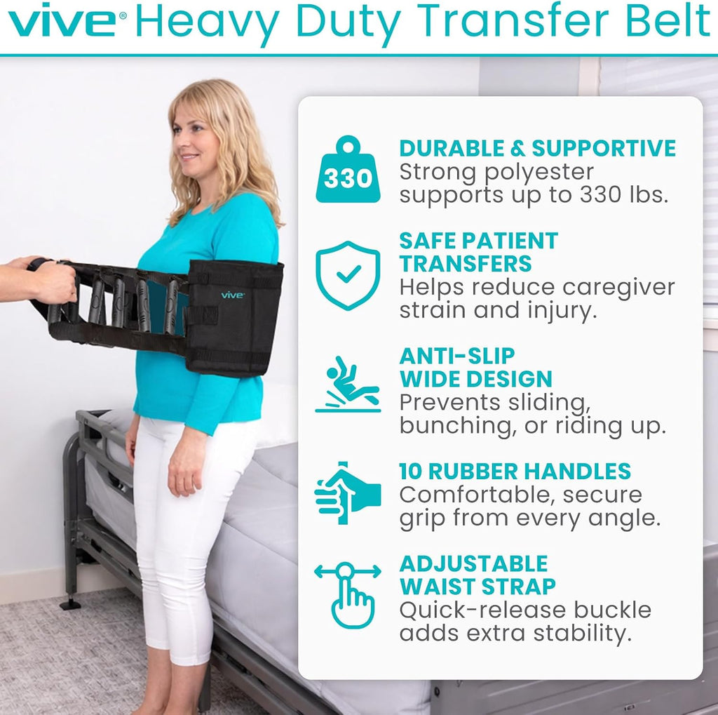 Vive Transfer Sling - Padded Assist Gait Belt - Heavy Duty Patient Lift