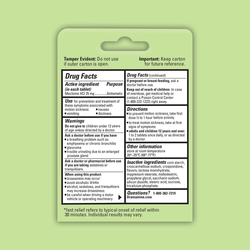 Dramamine Nausea Relief, Raspberry Cream Flavored Chewable, 12 Count