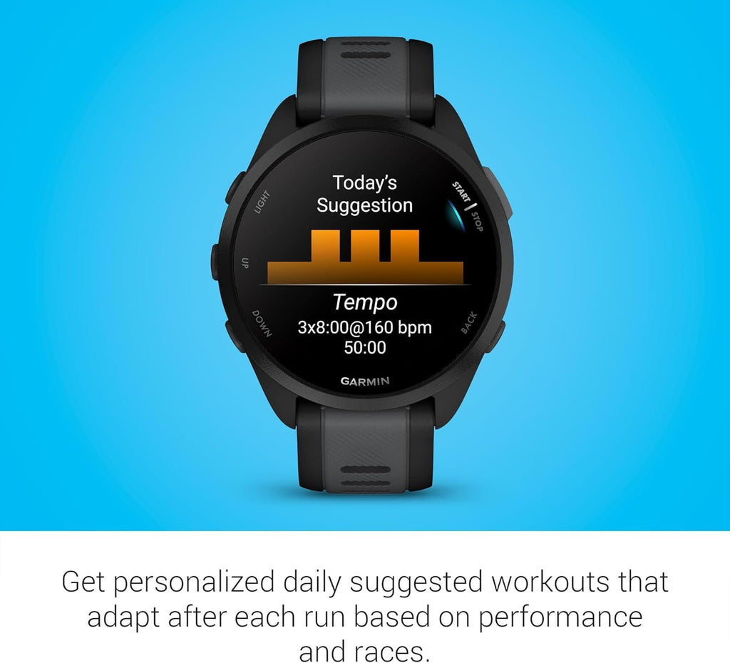 Garmin Forerunner® 165, Running Smartwatch, 43mm, Black | Essential Training & Recovery Features, Built-In GPS for Distance, Pace & Speed, Garmin Coach, Daily Suggested Workouts