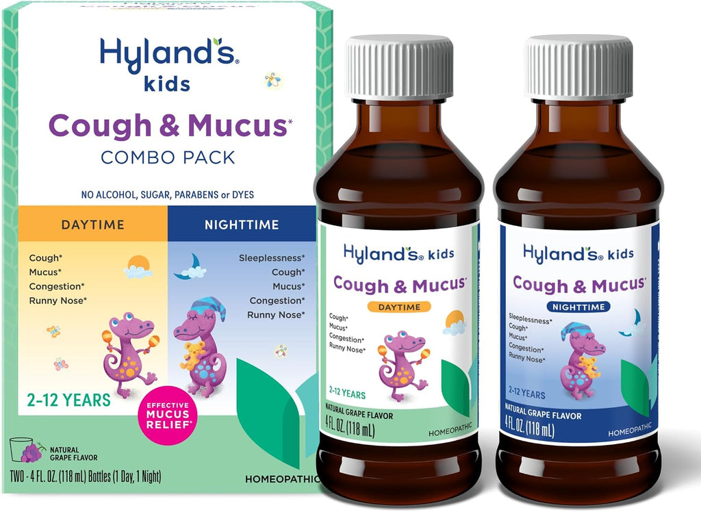 Hyland's Kids Cough Syrup & Mucus Relief 2-Pack (Day + Night) Grape 8 fl oz