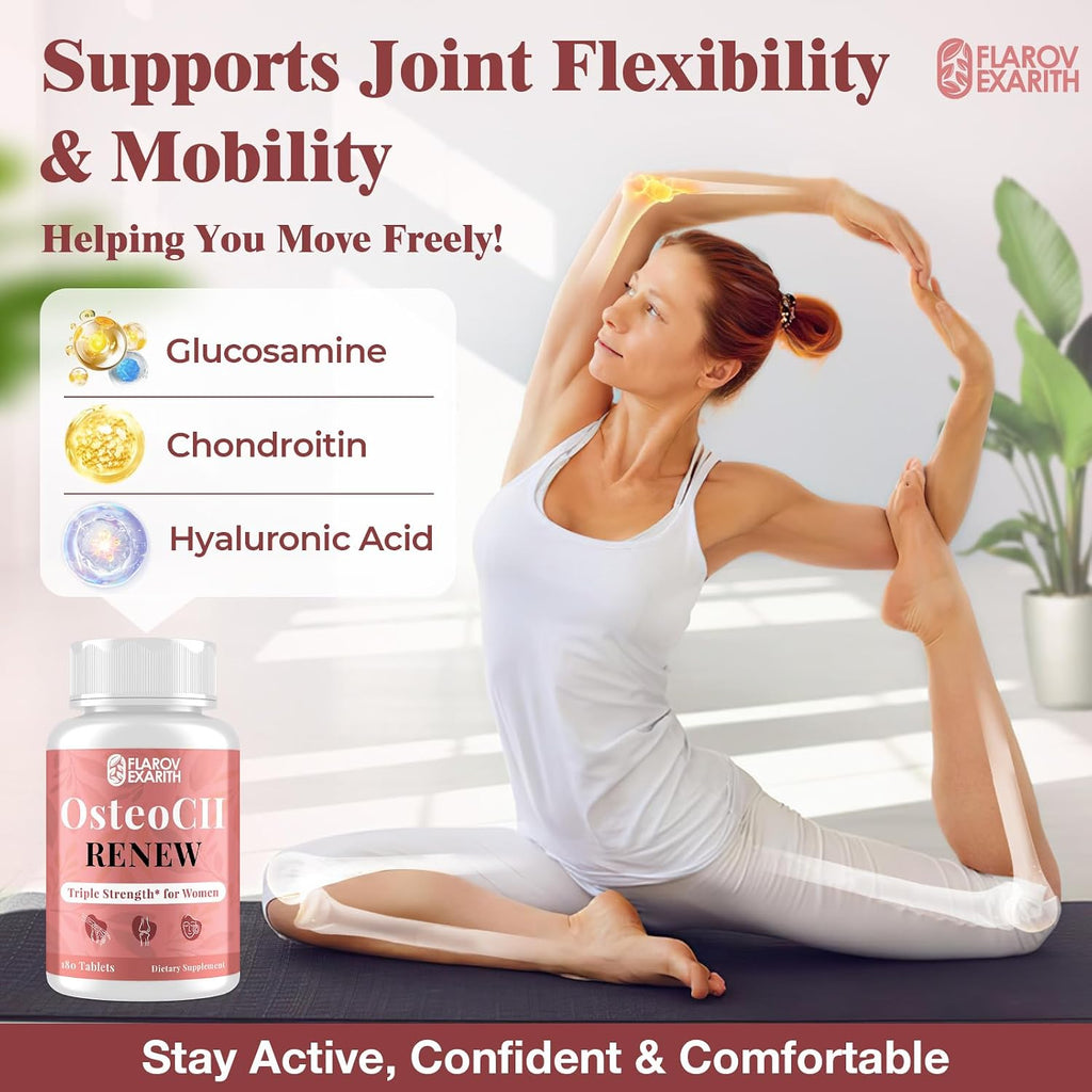 Joint Supplements for Women OsteoCII Renew Triple Strength – Advanced Joint, Bone & Skin Formula – Collagen, Glucosamine, Chondroitin, Calcium, MK-7, Vitamin D3, Hyaluronic Acid, 180 Tablets