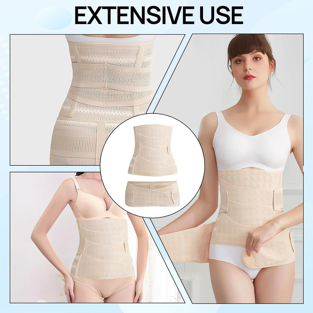 3 in 1 Postpartum Girdle for Women - Postpartum Abdominal and Caesarean Recovery Girdle - Breathable Pelvic Belt, Lumbar Support, Adjustable Belly Band, Size L Nude