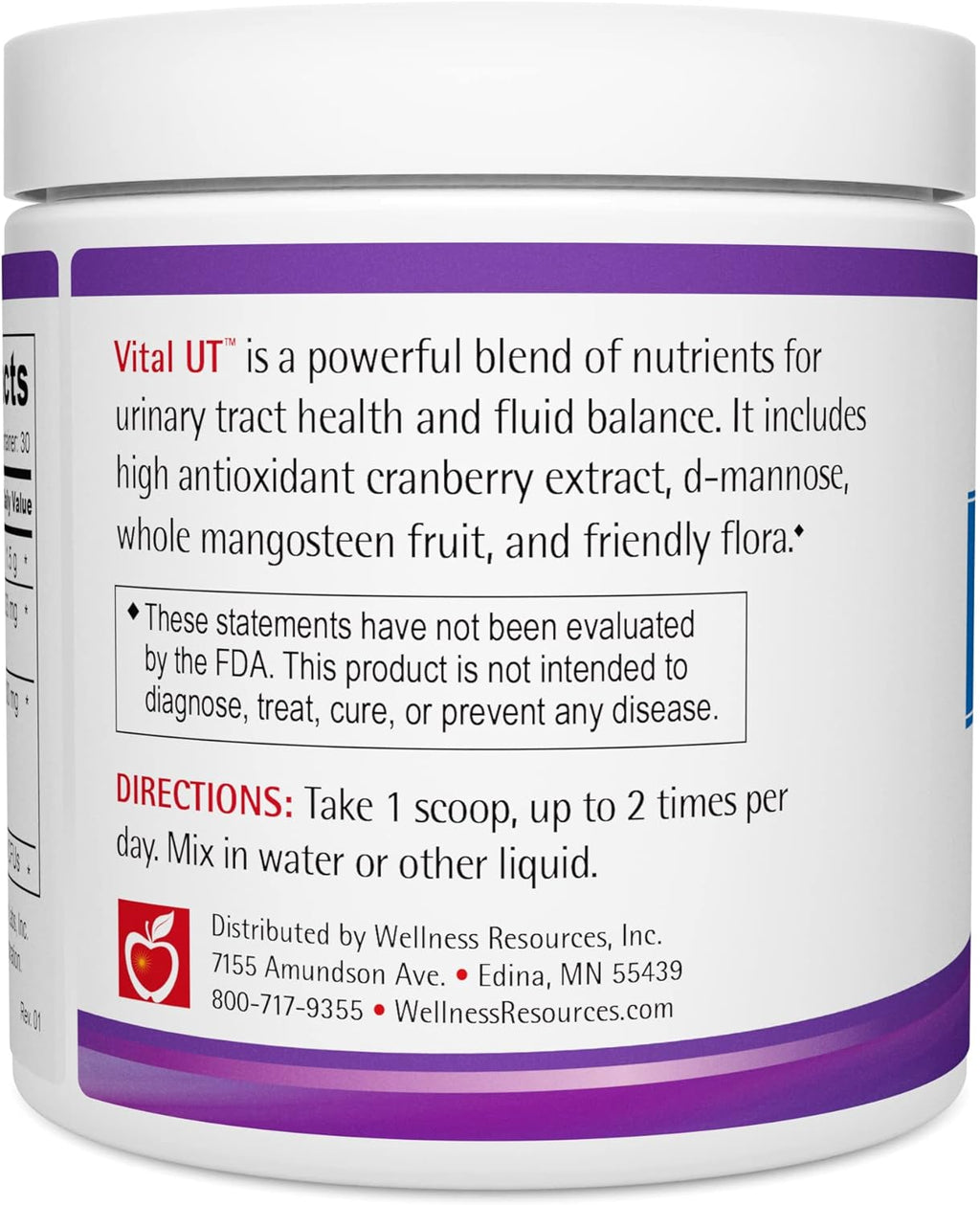 Vital UT Urinary Tract Supplement with Cranberry (36mg PACs), d-Mannose, Mangosteen, and LactoSpore Probiotic (30 Servings, Powder)