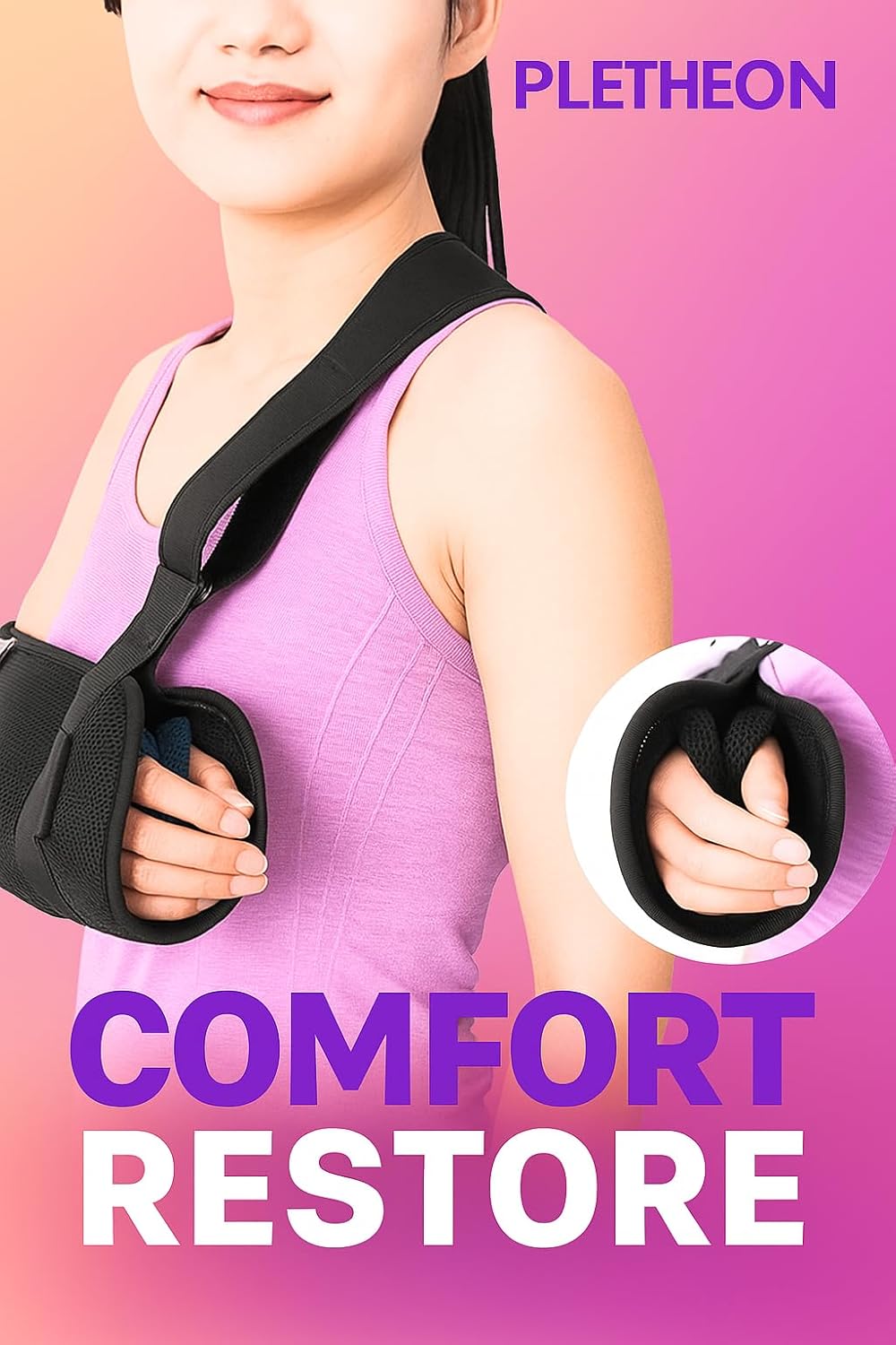 PLETHEON Arm Sling for Arm & Shoulder Support, Adjustable Forearm Sling for Fracture, Injury & Post Surgery Recovery, Breathable & Lightweight, Black, Neoprene (ADULT)
