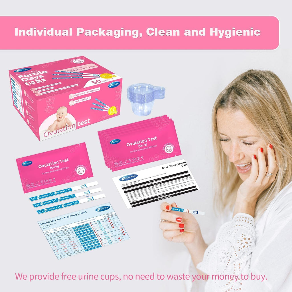 HEAL-CHECK 25 Count Ovulation Test Strips with Cups, Bulk Ovulation Test Strips for Women, Ovulation Predictor Kit, Accurate Fertility Tests for Home, Individually Wrapped 5mm LH