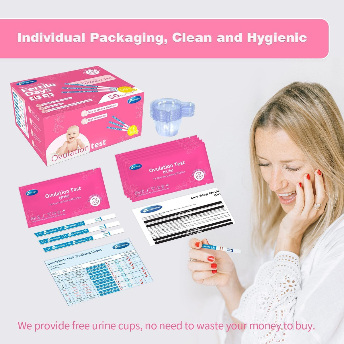 HEAL-CHECK 25 Count Ovulation Test Strips with Cups, Bulk Ovulation Test Strips for Women, Ovulation Predictor Kit, Accurate Fertility Tests for Home, Individually Wrapped 5mm LH