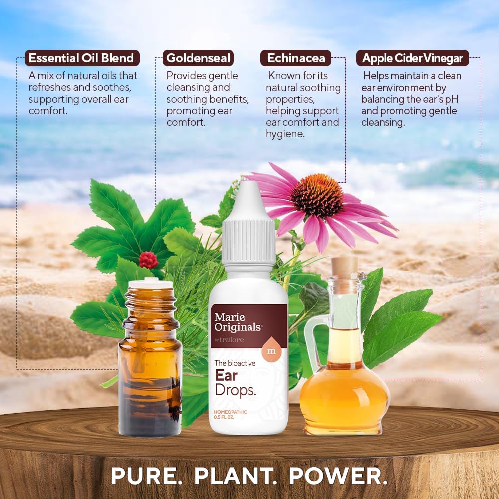 Marie Originals Natural Ear Drops for Ear Cleaning, Adults & Kids, 0.5 oz | Ear cleaning drops for dry, itchy ears and everyday ear care; plant-based formula ideal for adults, kids and swimmers