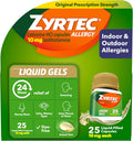Zyrtec 24-Hour Allergy Relief Liquid Gels, 10 mg Cetirizine HCl, 25 count | Antihistamine Capsules, Allergy Medicine, All-Day Relief from Runny Nose, Sneezing, Itchy Eyes & More