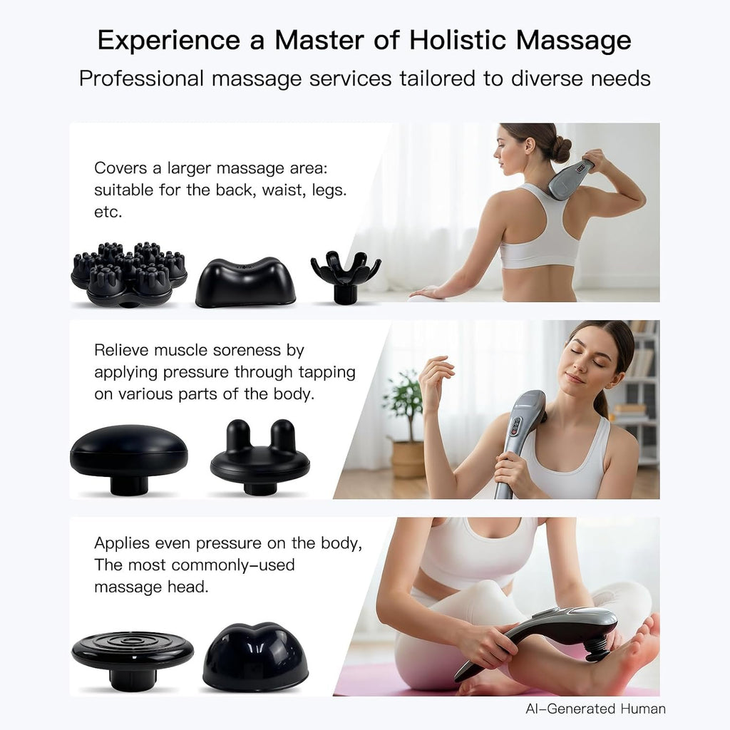 MEGAWISE Handheld Back Massager | Deep Tissue Percussion Massage for Back, Neck, Shoulders, Waist and Legs (Cordless Silver)