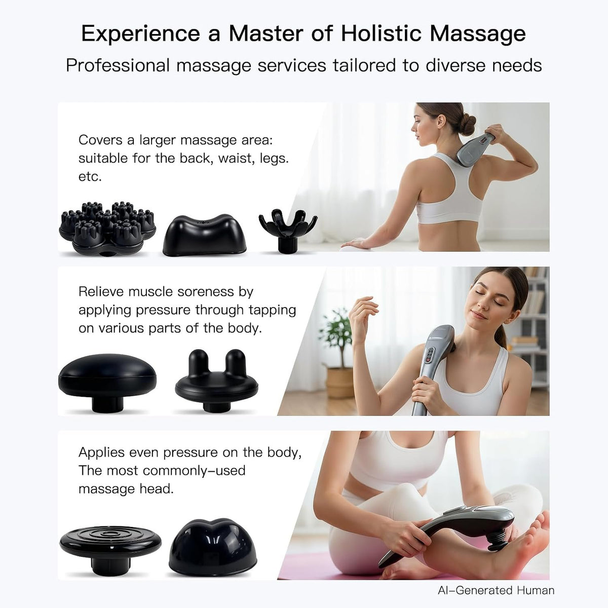 MEGAWISE Handheld Back Massager | Deep Tissue Percussion Massage for Back, Neck, Shoulders, Waist and Legs (Cordless Silver)