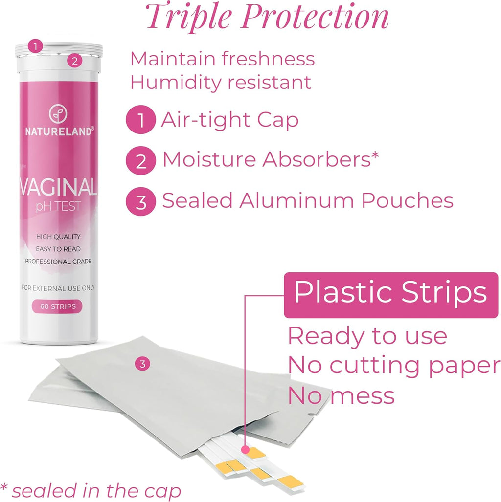 NATURELAND Vaginal pH Test Strips, BV and Yeast Infection Test, 40 Count | At-home BV and yeast infection test kit, accurate 3.5-6.5 pH range, foil-sealed strips, works with the BloomSense app