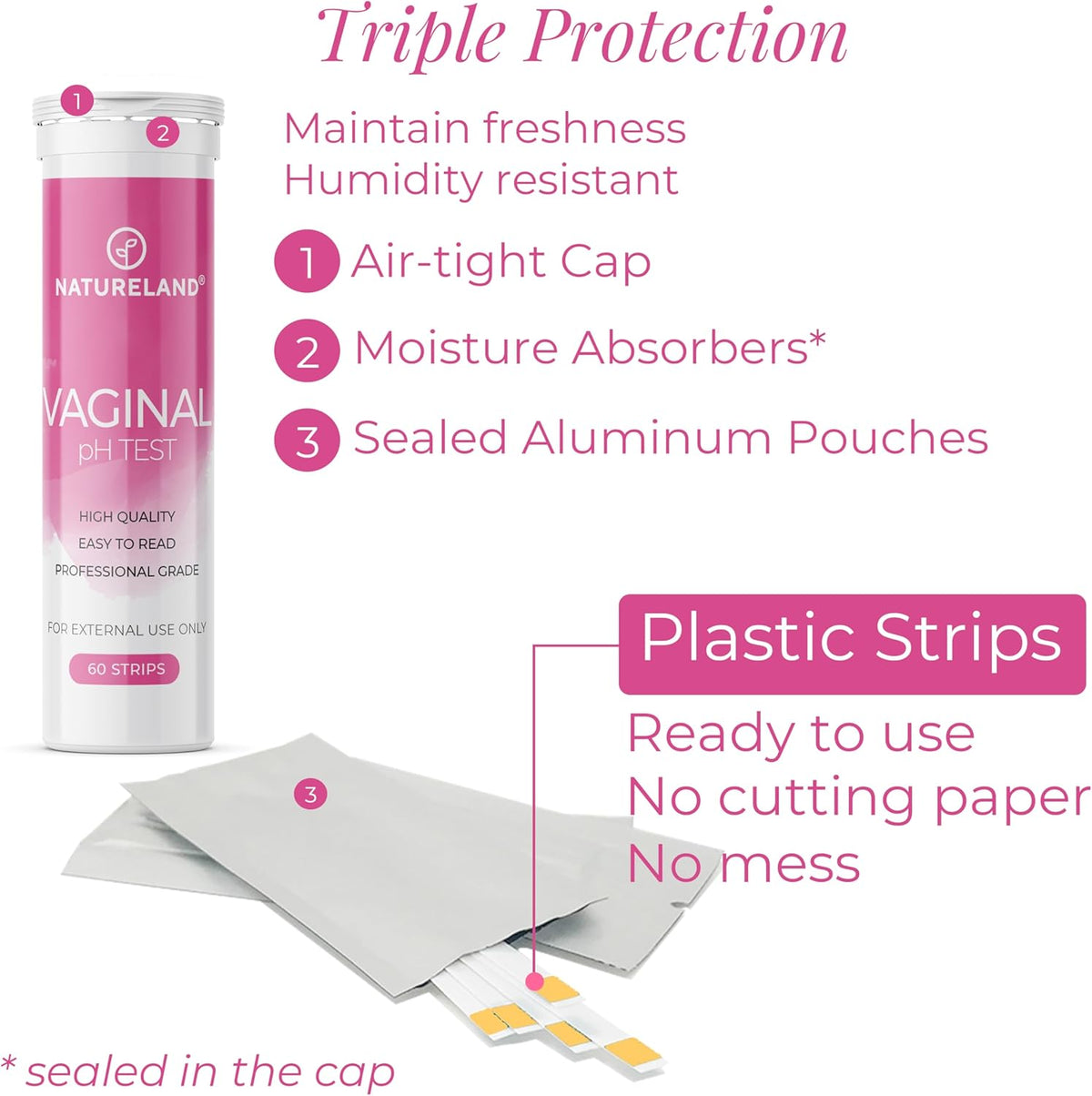 NATURELAND Vaginal pH Test Strips, BV and Yeast Infection Test, 40 Count | At-home BV and yeast infection test kit, accurate 3.5-6.5 pH range, foil-sealed strips, works with the BloomSense app