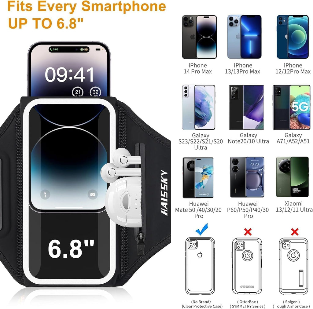 Running Armband 3D Design Sweat Resistant Running Phone Holder Up to 6.9"