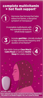 Centrum Complete Multivitamin Supplement, 30 Count | Hot Flash Support Menopause Support Tablets, with Clinically Studied geniVida, Gluten Free, Non-GMO Ingredients