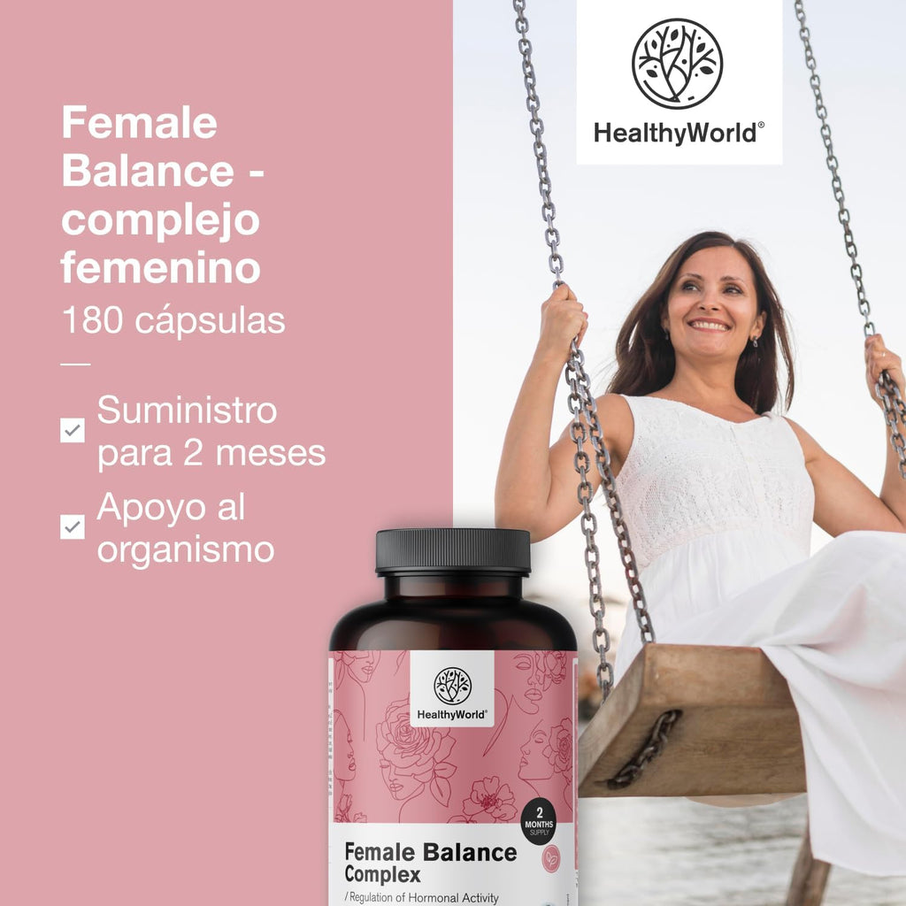 HealthyWorld Female Balance - Hormone Balance - Female Complex - Menstrual Cycle Support - 180 Vegetable Capsules - 12 Active Ingredients - With Vitamins and Minerals