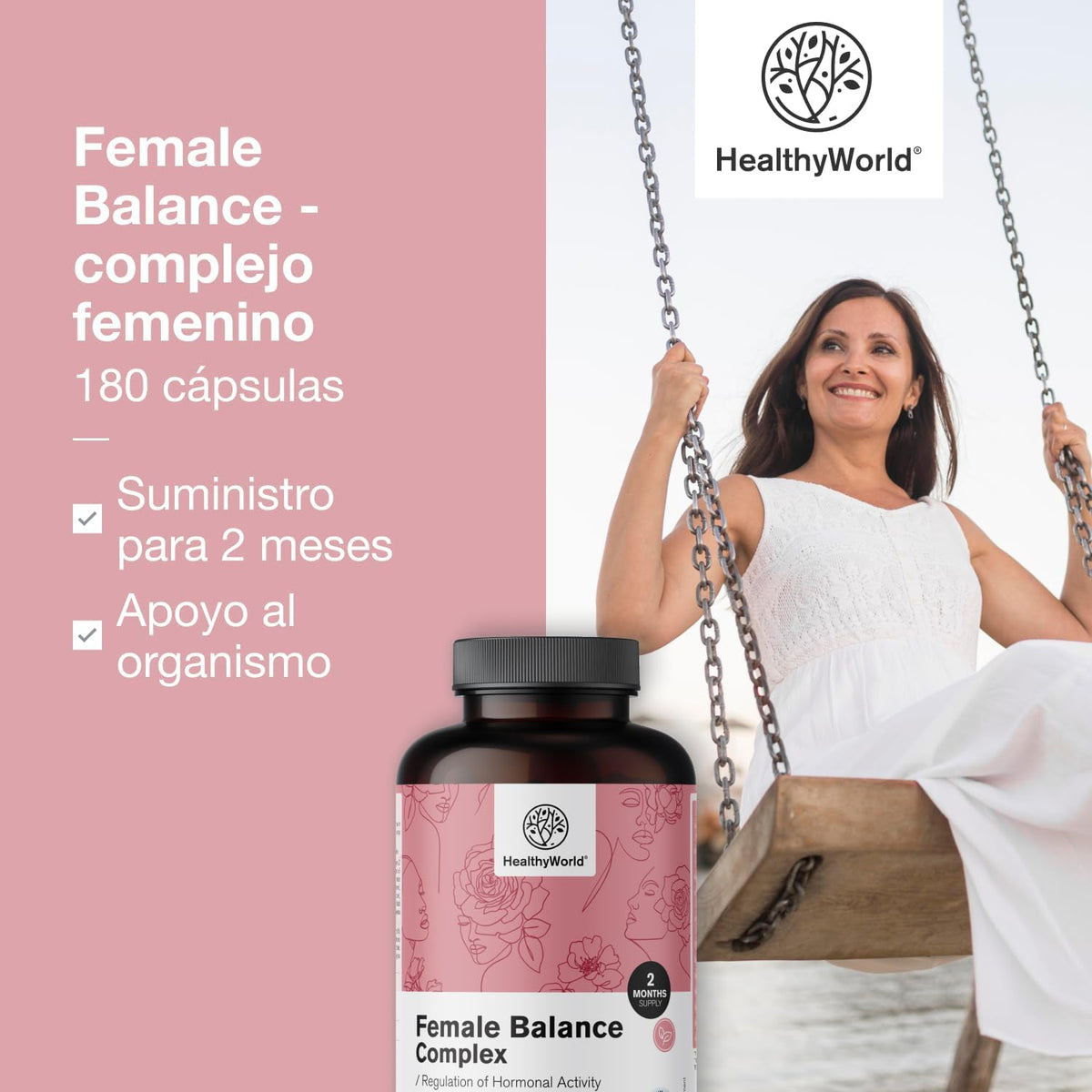 HealthyWorld Female Balance - Hormone Balance - Female Complex - Menstrual Cycle Support - 180 Vegetable Capsules - 12 Active Ingredients - With Vitamins and Minerals