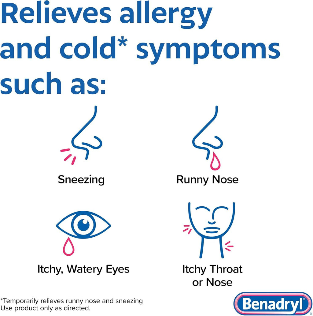 Benadryl Allergy Medicine Liquid, Diphenhydramine HCl, Wild Cherry, 4 fl oz | Antihistamines for Adults, Alcohol-Free, Hay Fever Allergy Relief for Sneezing, Runny Nose, Itchy & Watery Eyes