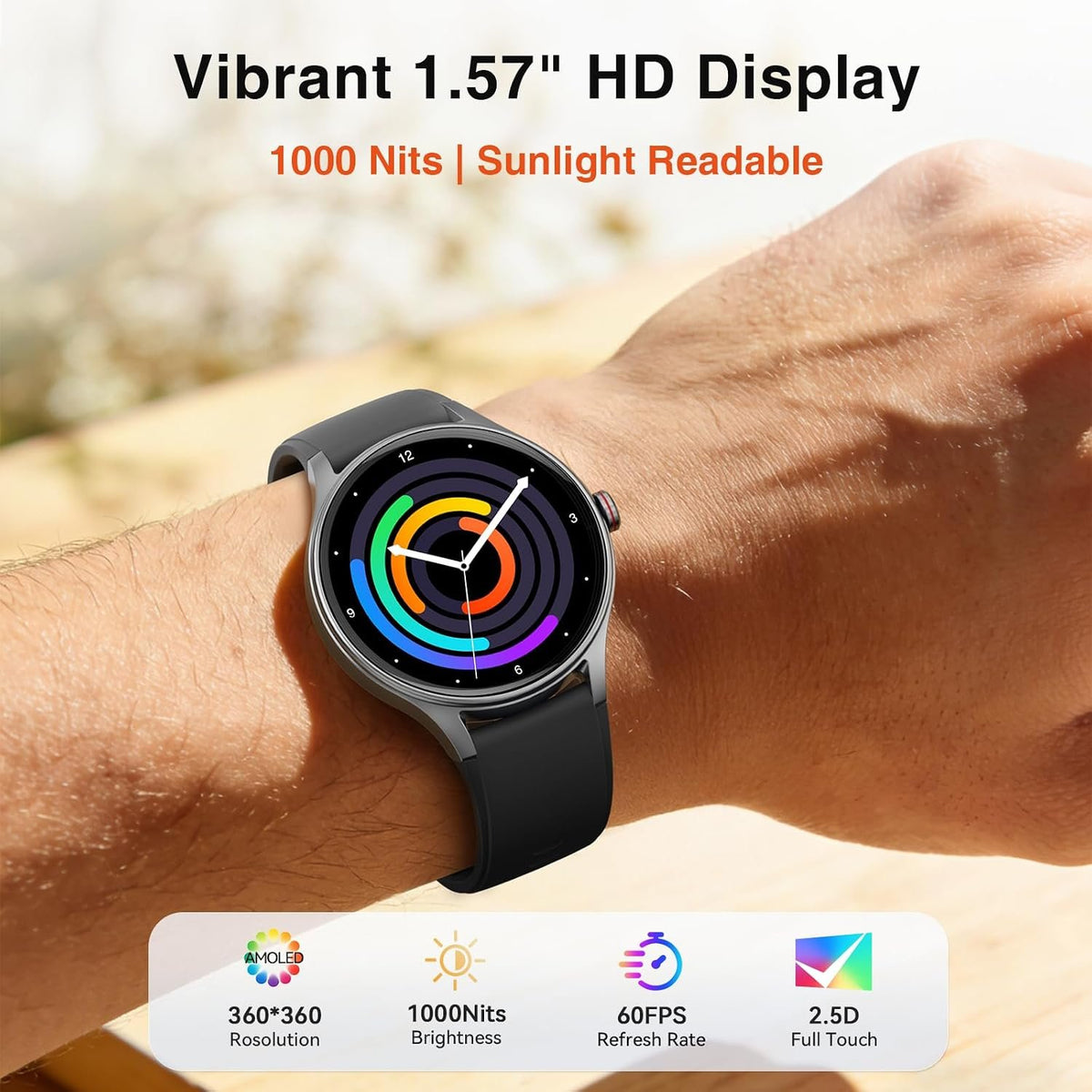 Fitpolo Smart Watch for Men Android & iPhone (2 Bands Jet Black)