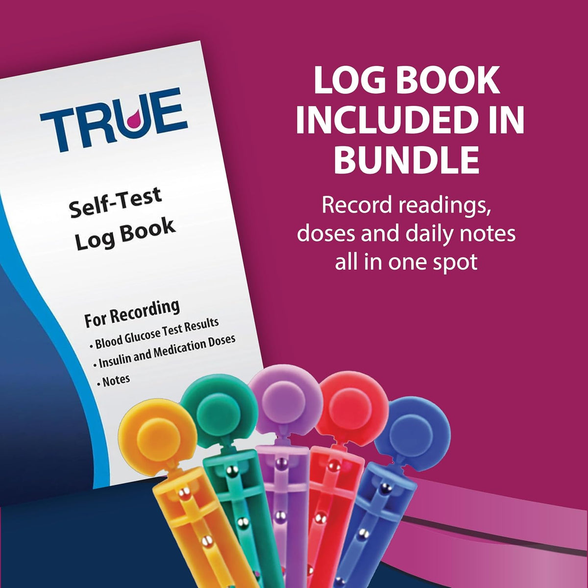 TRUEplus Single-Use Sterile Lancets Bundle, 33G, 300 Pack | Blood Lancets (Sterile, 33G, 4 cm total length) and TRUEplus Log Book, Supplies for Blood Glucose Testing at Home