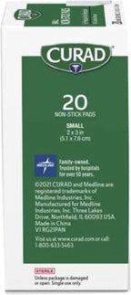 Curad Non-Stick Pads, 2 X 3 Inch(5.1 x 7.6 cm), 20 Count | Supports Wound Care and First Aid, Absorbent and Breathable for Healing, Ouchless Removal, Can Be Cut to Fit, Polyester Pad