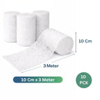 Gauze Roll Bandage 10 cm x 3 Meter Pack of 10 | Non-Sterile Cotton Roller Bandage for Wound Dressing, First Aid, Medical & Surgical Use | Soft, Breathable & Absorbent (10)