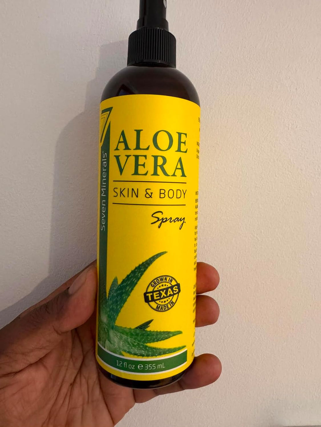 Seven Minerals, Aloe Vera Spray for Body & Hair - From Freshly Cut Organic Aloe (99%), Extra Strong, Easy to Apply, No Thickeners So It Absorbs Rapidly, No Sticky Residue - Made in USA (12 fl oz)