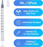 12pack 1ml Syringes Without Needle Plastic for Liquid, Measuring, Ink Refilling, Oil, Liquids Glue Applicator, With Cap