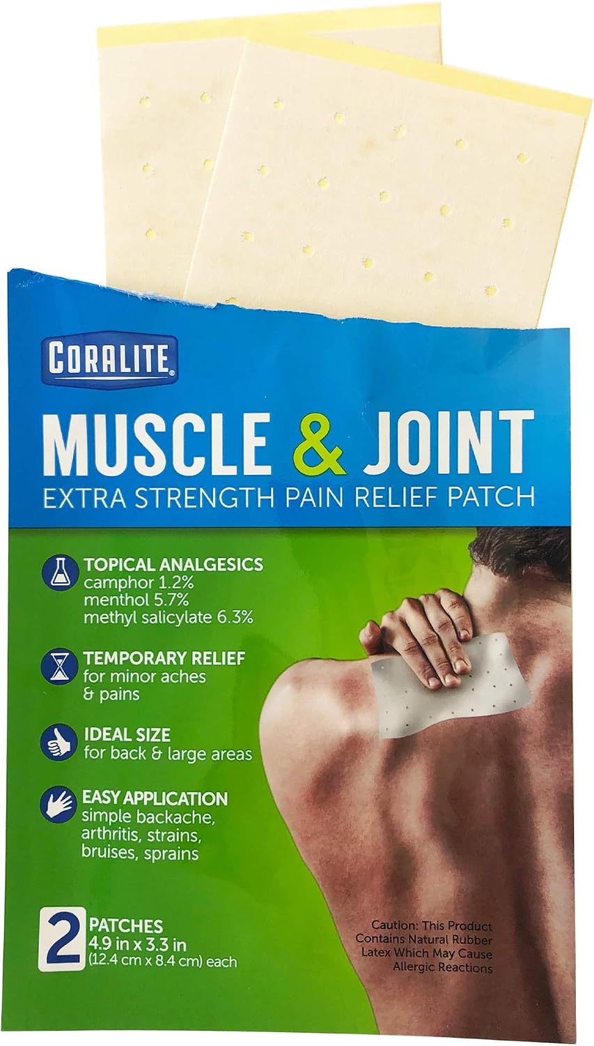 Coralite Pain Relieving Patch - Extra Strength Joint & Muscle Pain Relief Patches for Back Pain, Muscle Soreness and Joint Pain, 2 Patches Per Pack (24 Pack)
