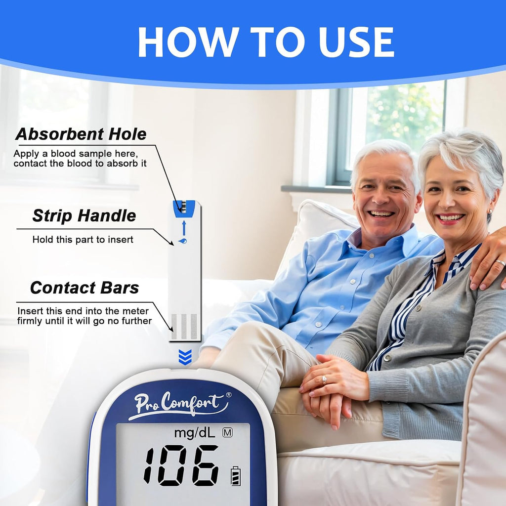 Glucose Test Strips 100 Count Blood Sugar Test Strip Used with Pro Comfort Glucose Monitor Only No Coding Design