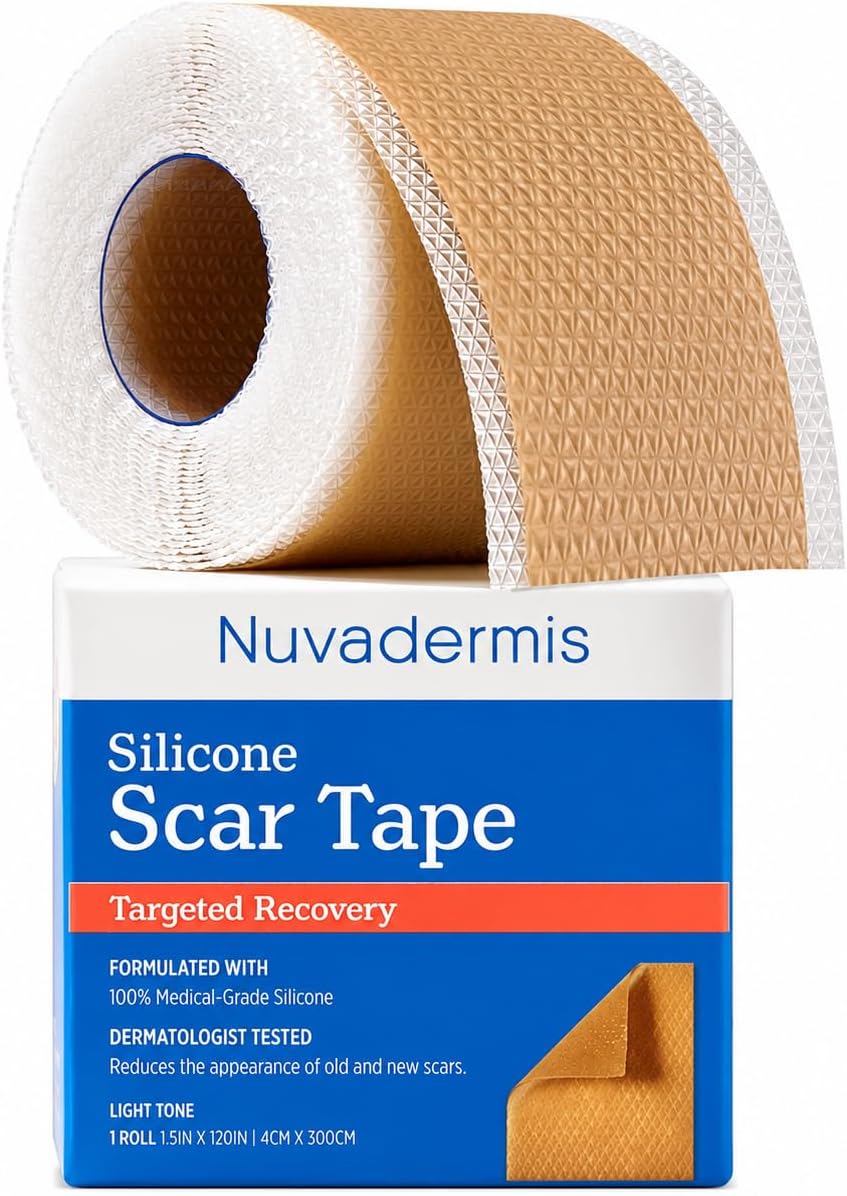 NUVADERMIS Silicone Scar Sheets for Surgical Scars - 120" x 1.5" Roll - Medical Grade Silicone Scar Tape and Face Tape for Wrinkles, Keloid Scars, and Hypertrophic Scars - Reusable - 1 Pack