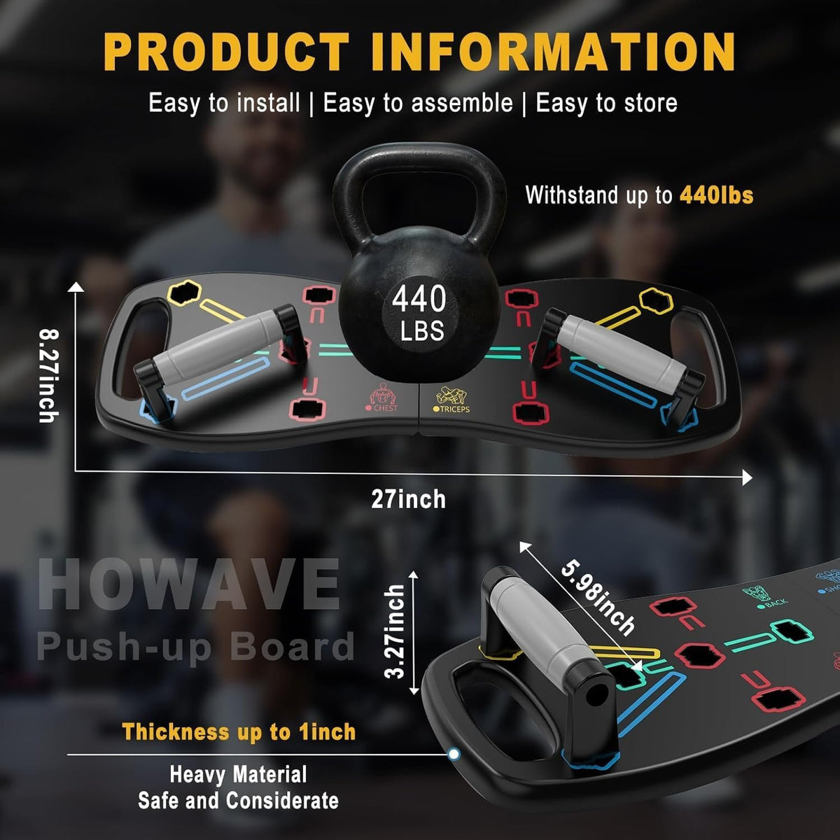 HOTWAVE Push Up Board, Portable Pushup Board for Men, Foldable Push Up Bar | Multifunctional Pushup Handles for Floor, Strength Training Equipment for Home Gym, Suitable for Beginners and Teenagers