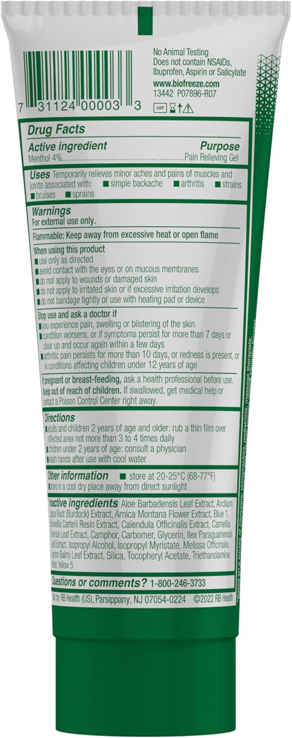 Biofreeze Gel Pain Relief, Knee & Lower Back Pain Relief, Arthritis Pain Reliever, Sore Muscle Relief, Neck Pain Relief, Cooling Joint Pain Relief, Menthol Gel 3 Fl Oz