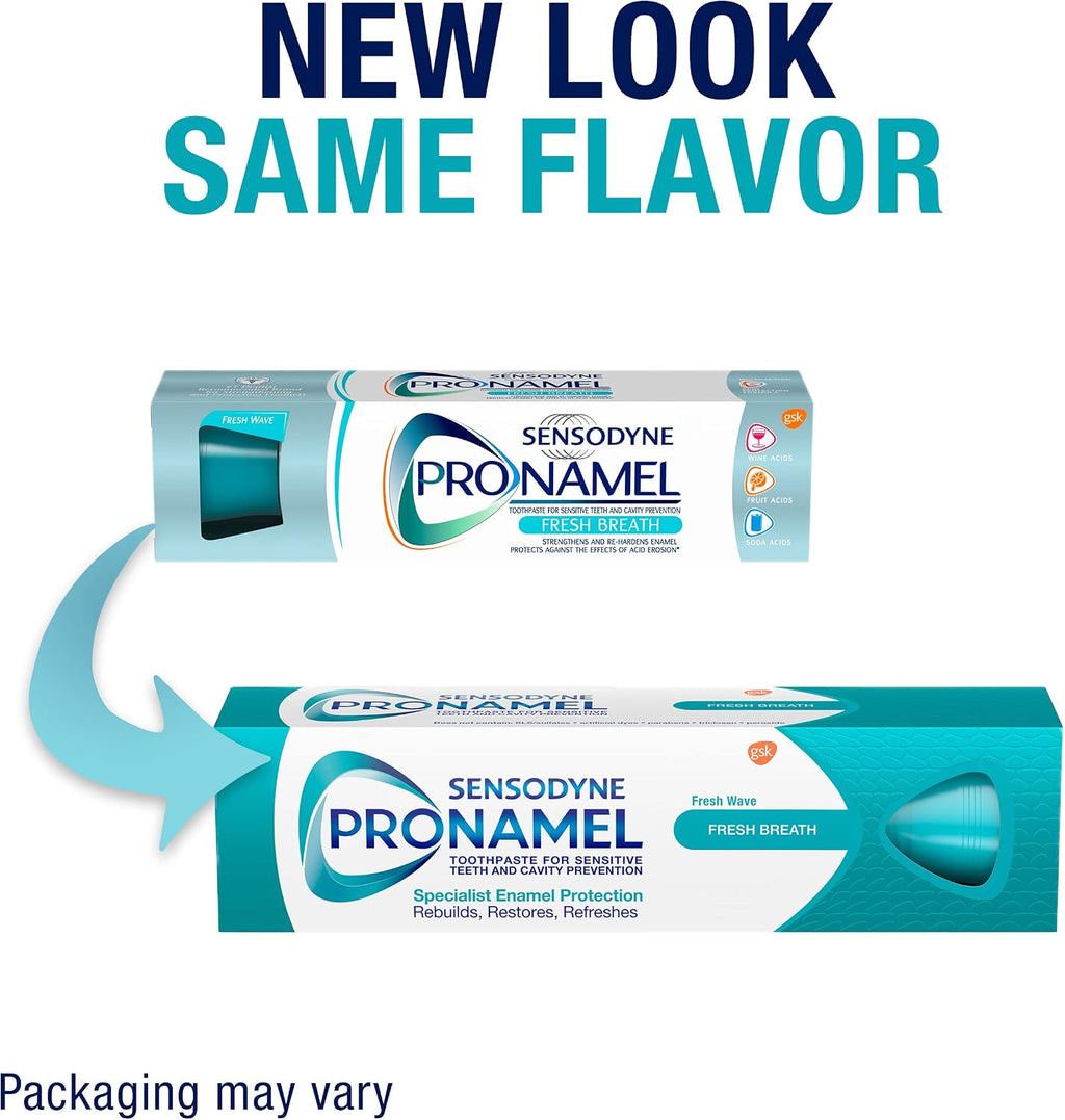 Sensodyne Pronamel Fresh Breath Enamel Toothpaste for Sensitive Teeth and Cavity Protection, Fresh Wave - 4 oz (4 Pack)