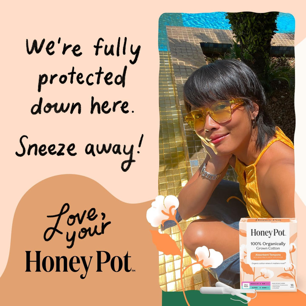 The Honey Pot Company - 100% Organic Cotton Tampons - Super Absorbency | Multipack - Tampons w/BPA Free Plastic Applicator - Unscented - Without Fragrances or Chlorine - Feminine Care - 54ct