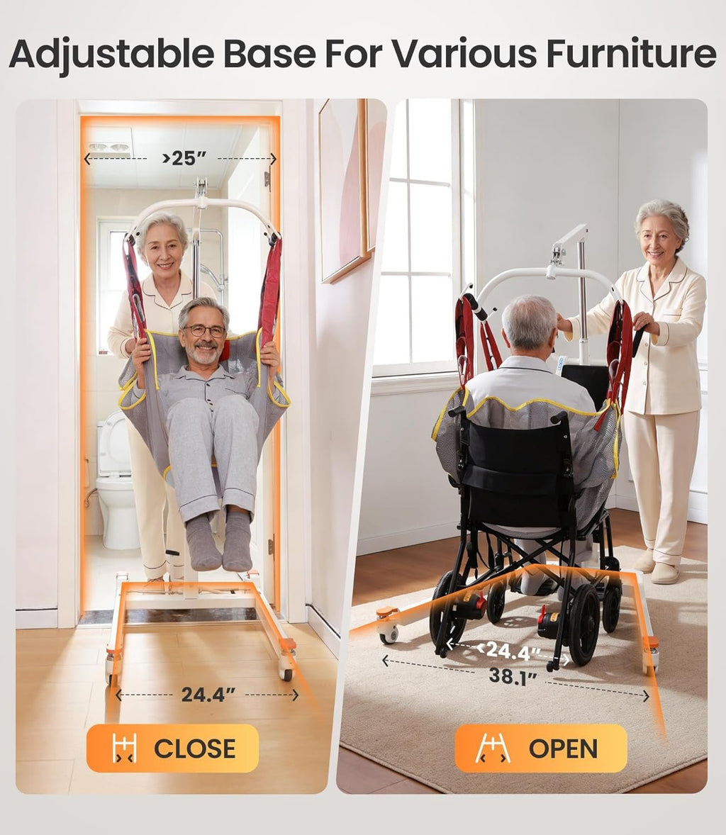 VOCIC Electric Patient Lift for Home, Floor-to-Bed Transfer Aid Lift Chair for Elderly, Foldable Patient Lift with Wireless Lithium Handset, Manual Emergency, 330lbs Capacity, Includes Sling, AY05
