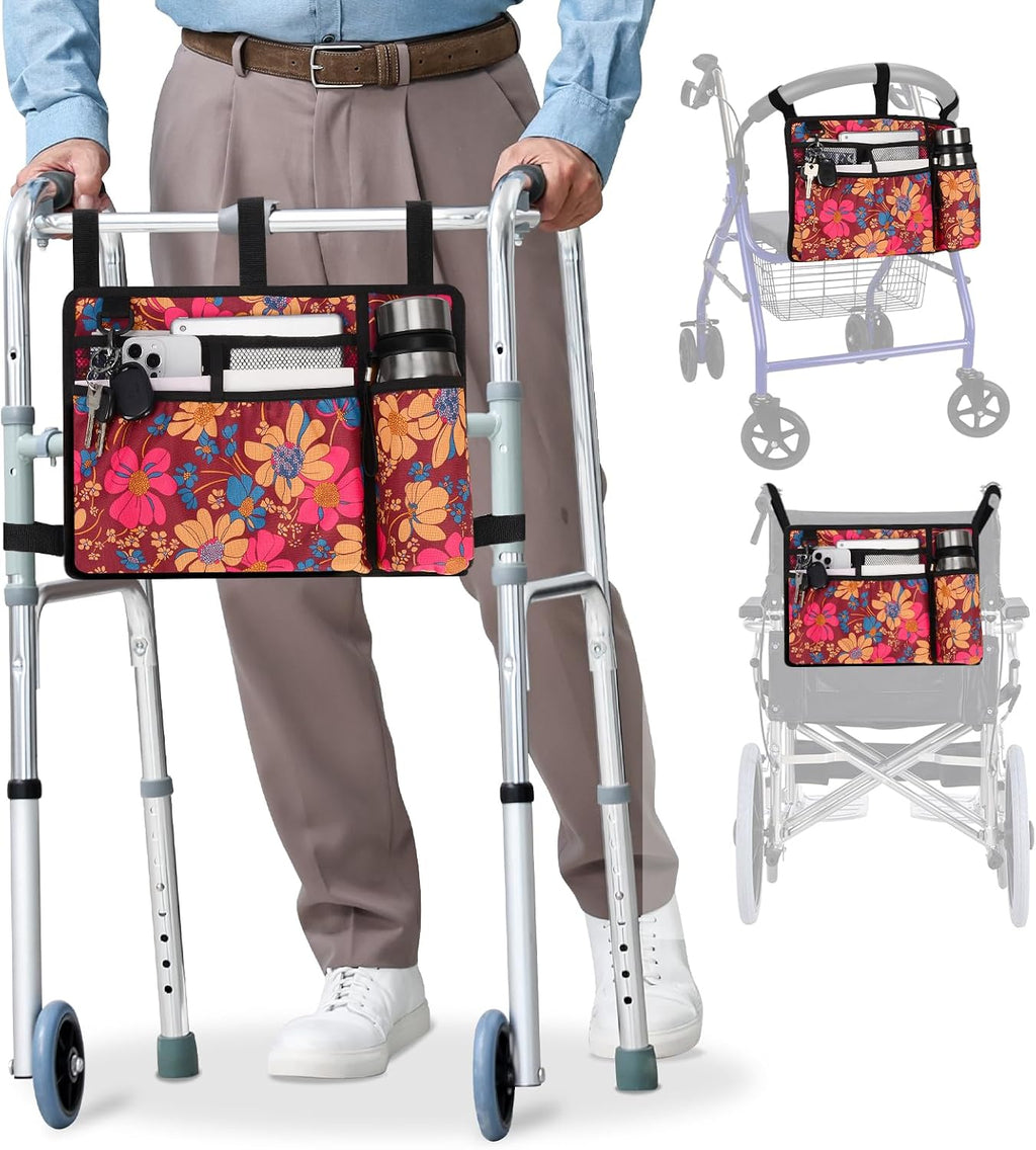 supregear Accessories Bag for Walker, Wheelchair, Rollator - Walker Basket Bag w/Cup Holder - Seniors Caddy Attachment Pouch for Walkers, Water Resistant Large Capacity Carry Storage Carrier Tote