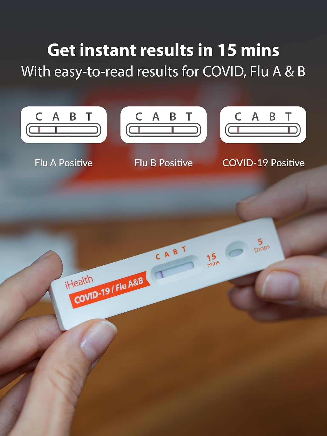 iHealth Flu A/B & COVID-19 Rapid Test, 4 Tests, 3-in-1 Covid Flu Test Combo