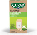 CURAD Naturals Aloe Vera & Vitamin E Bandages 2" x 4", Individually Wrapped Sterile Bandages, First Aid Kit Essential, Protects Scrapes and Cuts, Absorbent and Self-Adhesive, 8 - Count Box