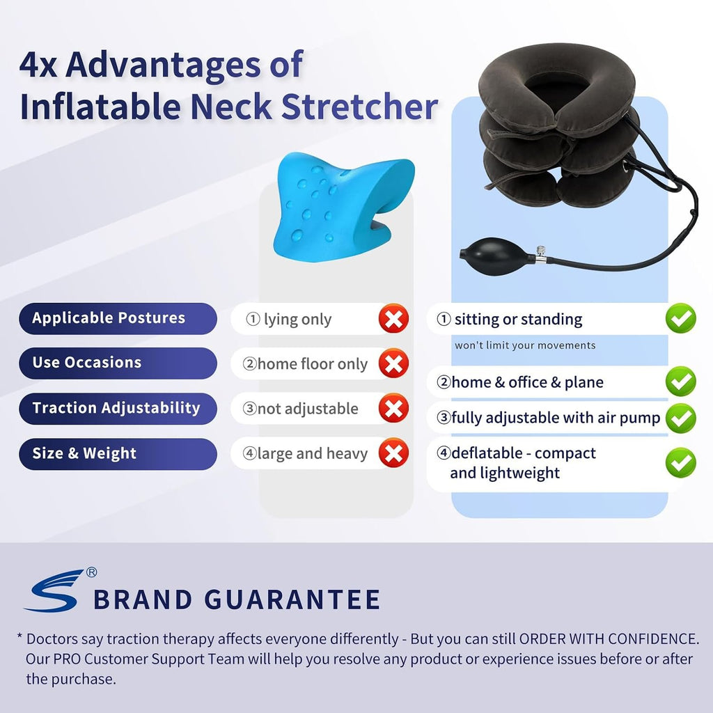 S Cervical Neck Traction Device for Instant Neck Pain Relief - Inflatable & Adjustable Neck Stretcher Neck Support Brace, Neck Traction Pillow for Home Use Neck Decompression