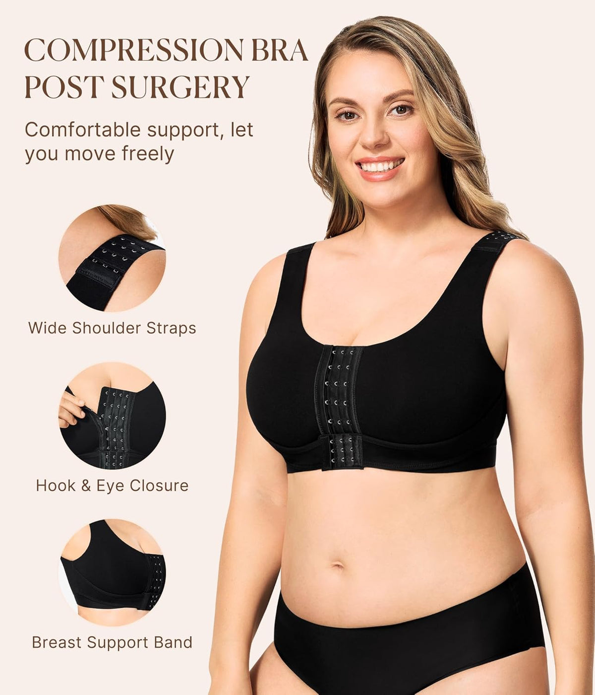 BRABIC Womens Wireless Front Closure Bra Post Surgery Compression Mastectomy Surgical Support Full Coverage Bralette