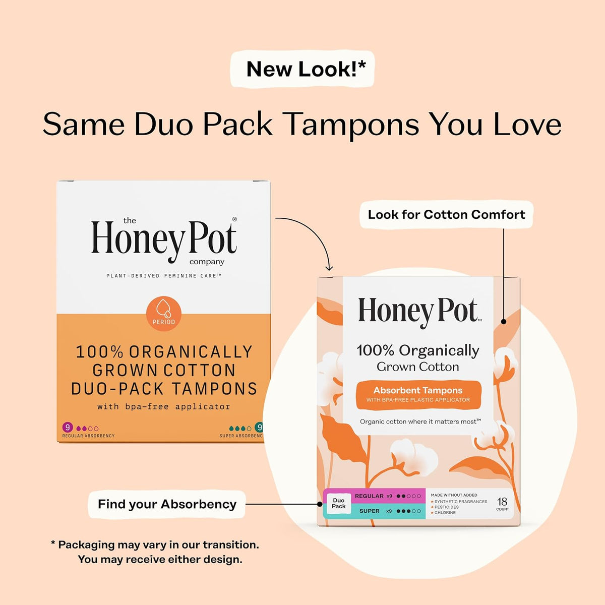 The Honey Pot Company - 100% Organic Cotton Tampons - Regular & Super | Multipack - Tampons w/BPA Free Plastic Applicator - Unscented - Without Fragrances or Chlorine - Feminine Care - 54ct